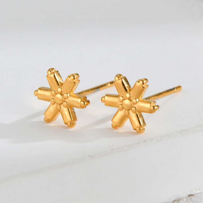 1 Pair Simple Fashionable Style Snowflake Shape Stainless Steel  Gold Color Women's Stud Earrings h5 